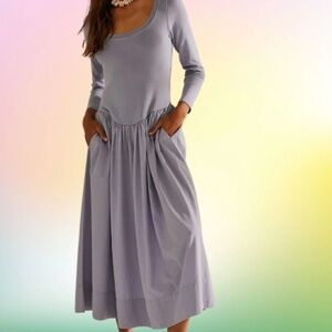 Free People Free Beach Aelia Drop - Waist Midi Dress Flared Solid L Brand New
